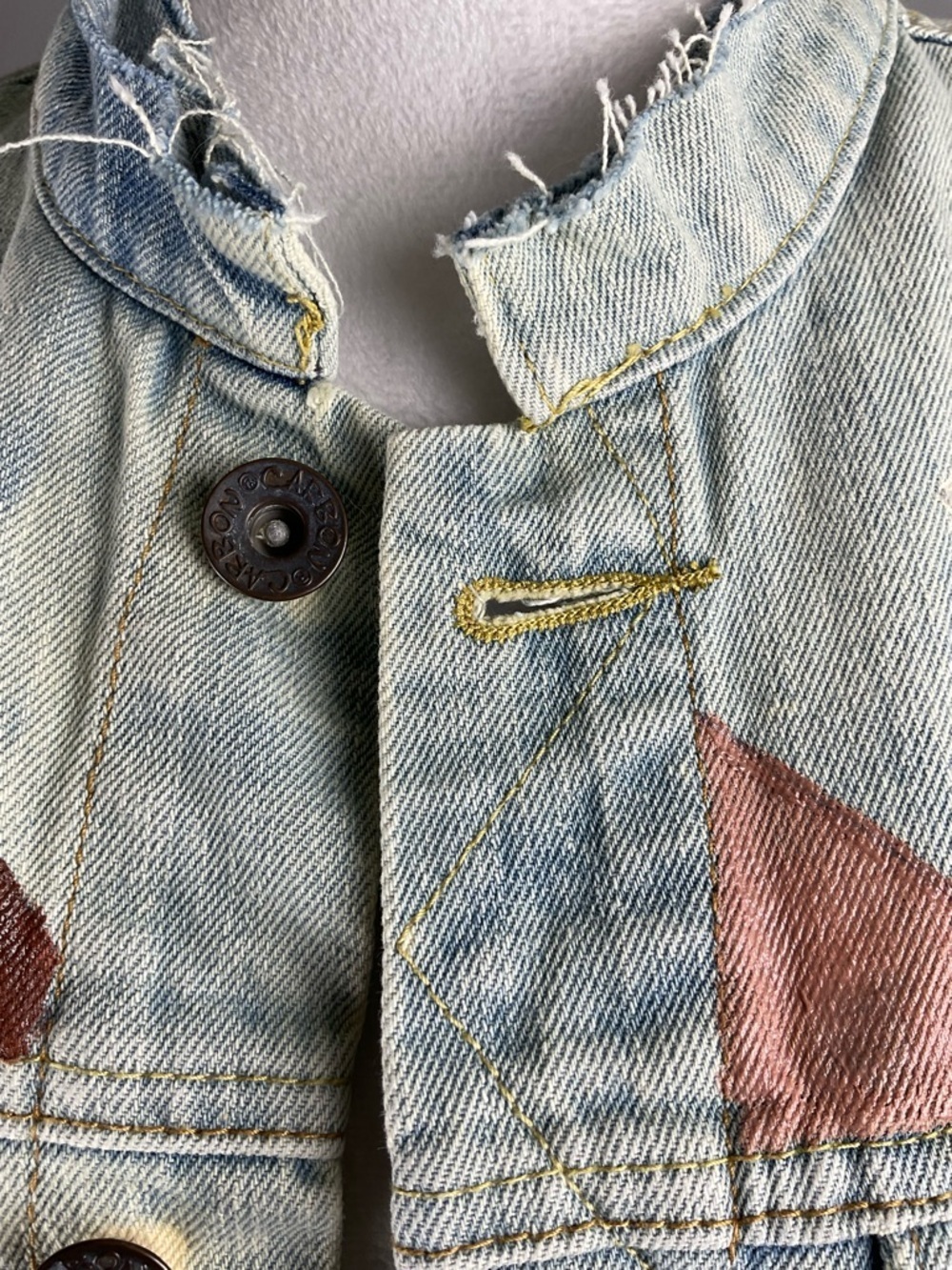 Hand Painted Denim Vest Wearable Art Geometric Streetwear Festival Boho Small - Picture 5 of 16